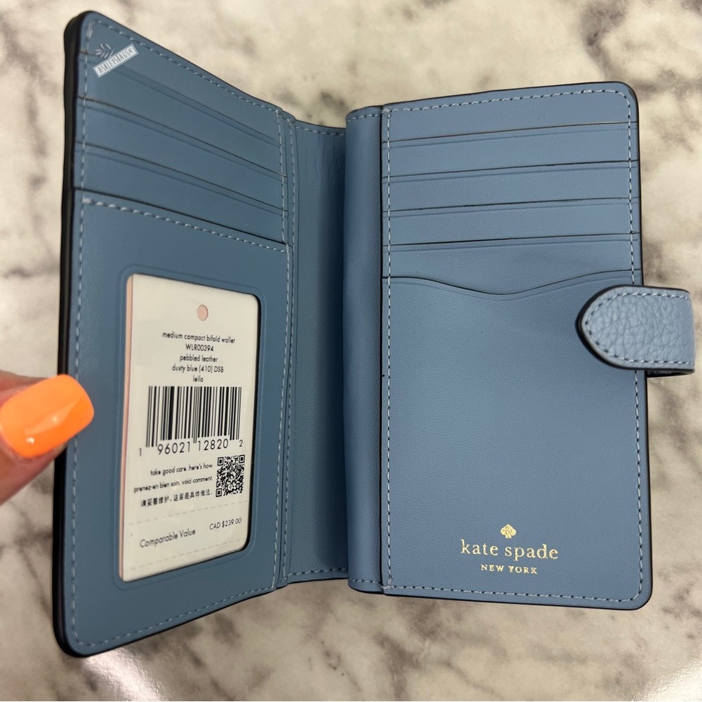 Kate Spade Leila Dome Backpack & Medium Compact Bifold Wallet In Dusty Blue - Picture 15 of 16